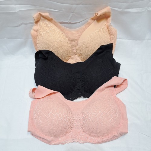 womens bras , sports bra, no wire, (set of 3) size Large Nude, black, and pink - Picture 2 of 7
