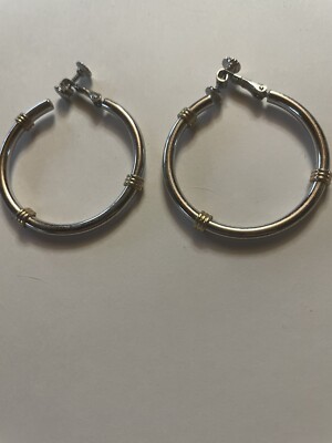 Rare SILVER  And Gold 2.0 Inch HOOP EARRINGS. Unique Design Ref E-25
