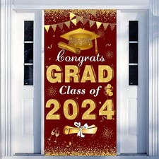 2024 Graduation Decorations Congrats Grad Class of 2024 Door Cover - Maroon a...