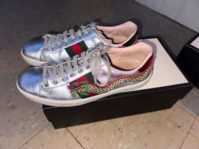 Gucci Aces Embroidered Silver Dragon Men's Sneakers | eBay