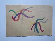 Colorful Small Vintage Abstract  Watercolor Painting 1990's Outsider Art 9x6