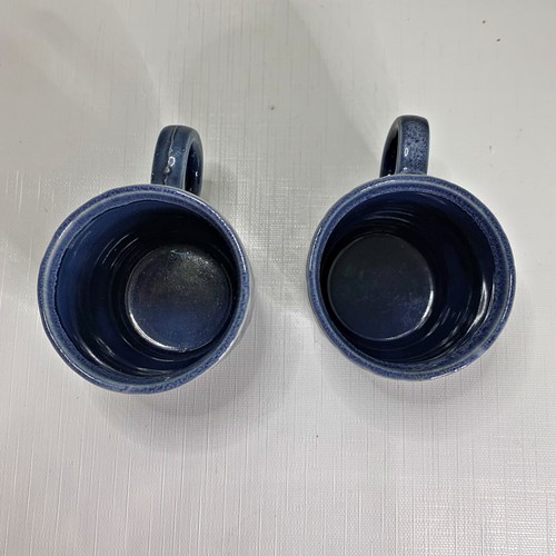 Blue Drip Glazed Stackable Mugs Ceramic Pottery D Handled Coffee Japan Vintage - Picture 6 of 8