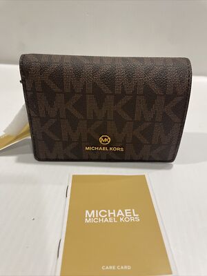 New MICHAEL KORS JET SET MD SLIM BROWN/ PALE BLUE