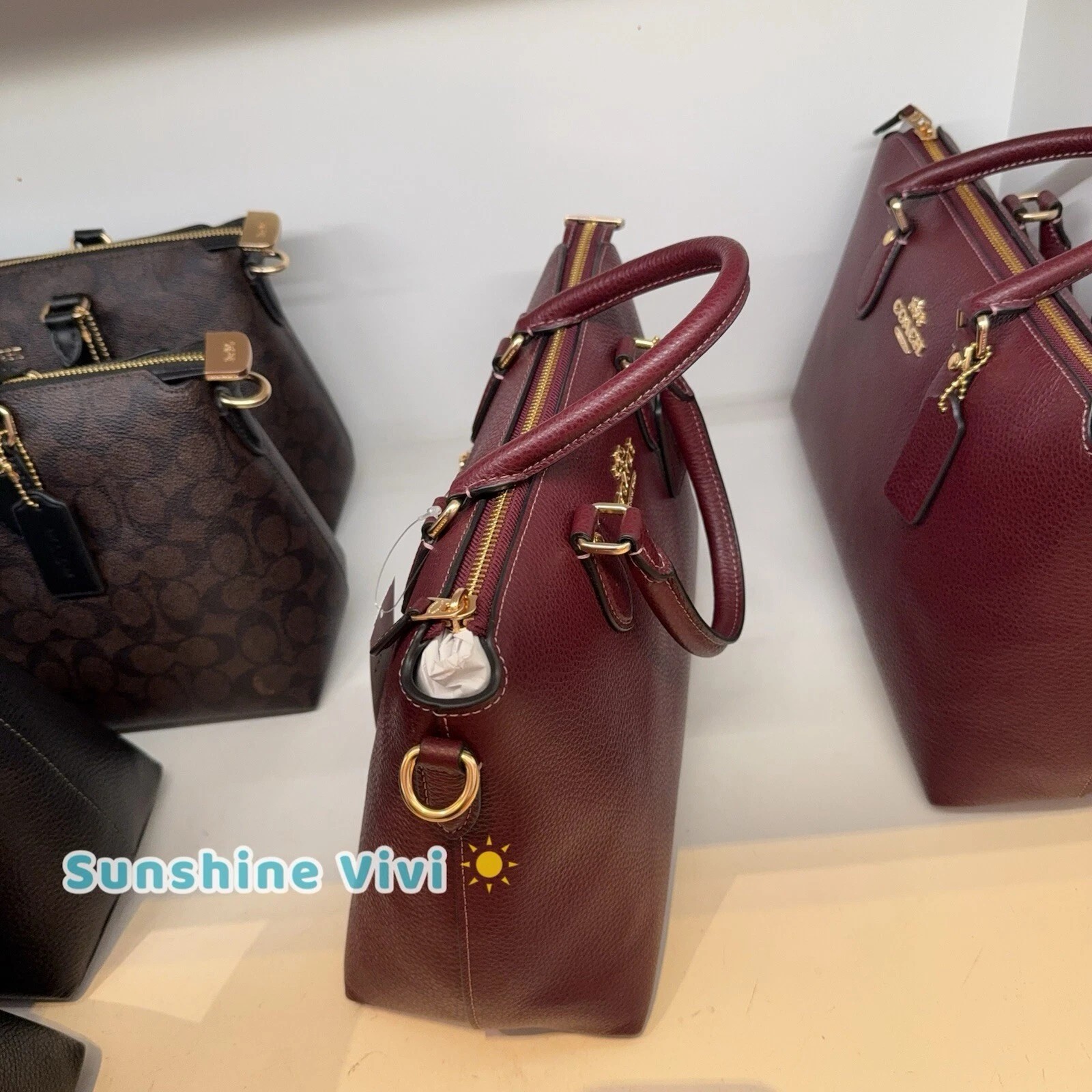 Borsa Coach Georgia nuova con etichetta in pelle firmata CR156 oro merlot