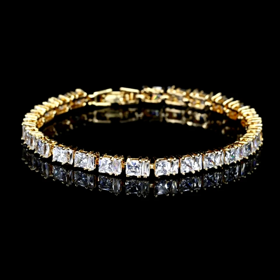 Brazalete Tenis Chapado en Oro 18k Corte Princesa Hecho con Cristal Swarovski Regalo Mujer Foto 4 de 4