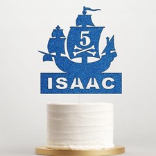 Custom Pirate Ship Cake Topper Kids Boy Birthday Party Any Name Age Decor
