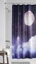Moon Fabric Shower Curtain Clouds Stars Galaxy Celestial Night Sky