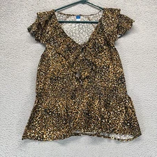Old Navy Womens Top Leopard Print V-Neck Flutter Sleeve Smocked Waist Tie Siz L