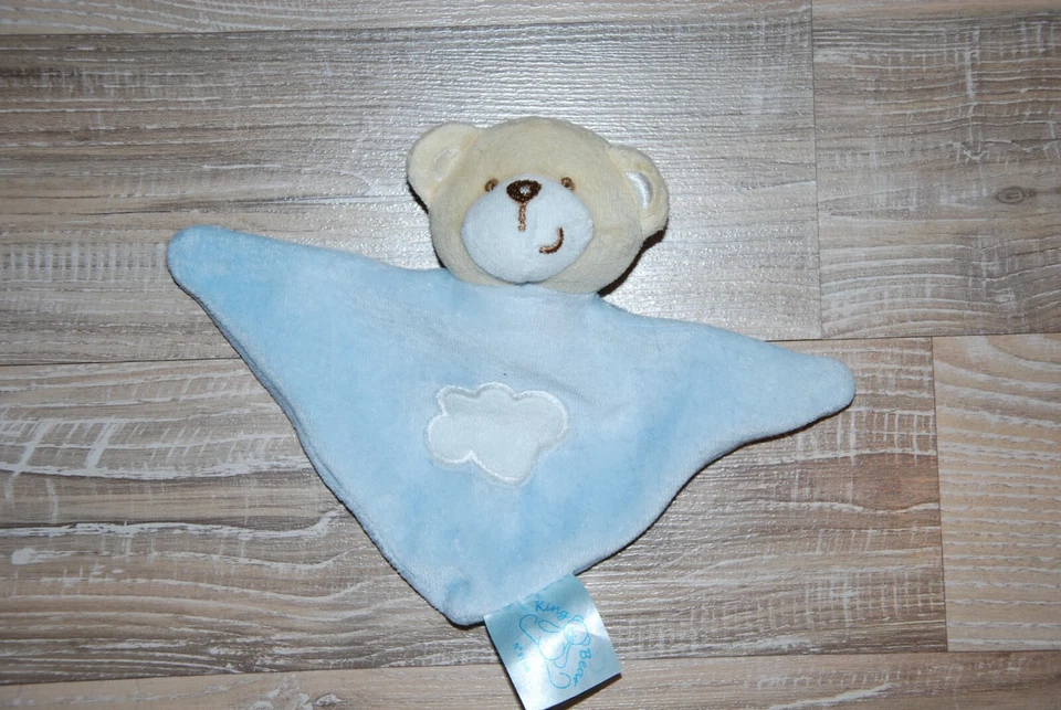 doudou ours triangle plat bleu nuage blanc king bear - Photo 1/1