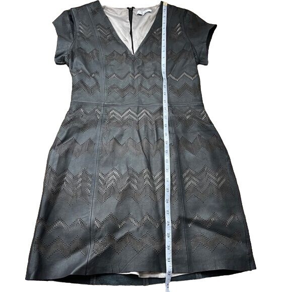 Parker Leather Dress Black Cut Outs Lined Fitted Mini V-Neck Size Medium |  eBay
