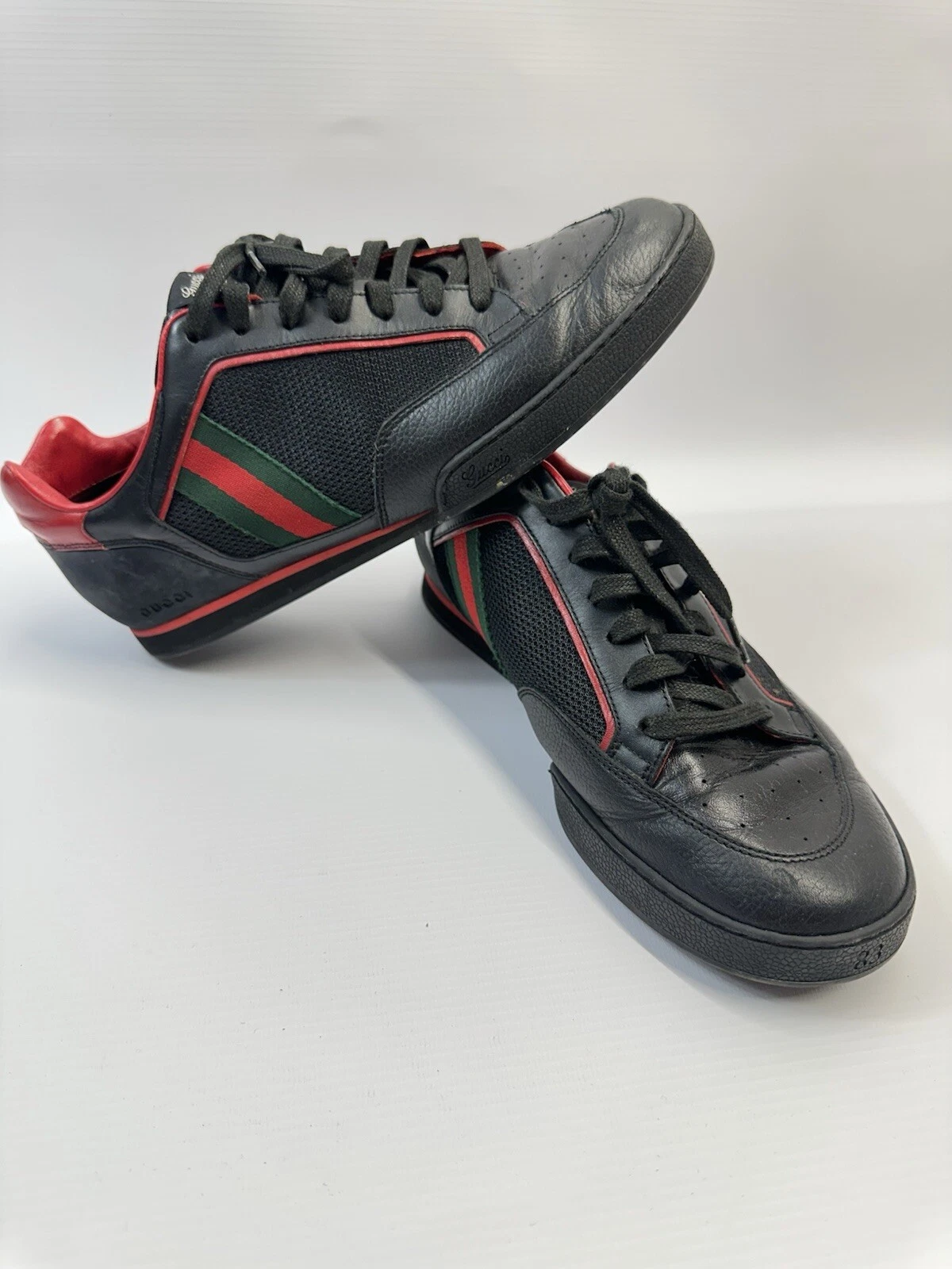 Baskets de tennis vintage Gucci noir/rouge cuir et maille 