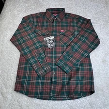 Dixxon Shirt Mens Medium Green Plaid Mistletoe Flannel Button Down Long Sleeve