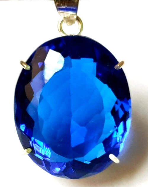 Grand pendentif en argent sterling 925 tanzanite bleue coupe ovale 98 ct cade... - Photo 4/4