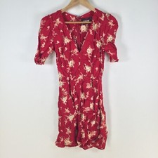 Reformation dress womens aus 6 fit flare red floral short sleeve Vneck 107674