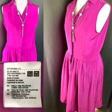 Uniqlo Fuchsia Pink XS UK8 Ladies Sleevless Fit and Flare Skater Pockets Dress