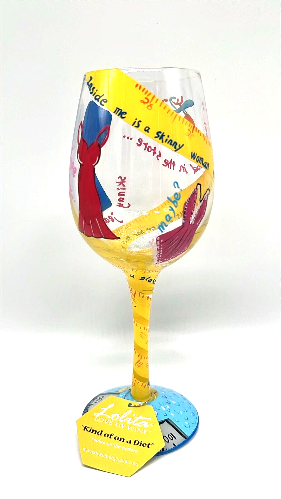 Lolita Love My Wine Kind Of On A Diet Hand-Painted 15oz Glass with Recipe and Box