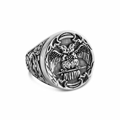 Azaggi 925 Sterling Silver Ring Double Headed Eagle Freemason Illuminati Masonic