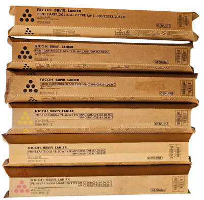 New Genuine 6 RICOH Aficio SAVIN LANIER MP C3501 MYK Toner Print Cartridges OEM