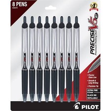 Pilot Rolling Ball Pen Precise V5 RT Retractable Silver Metal, Pack of 8 26079