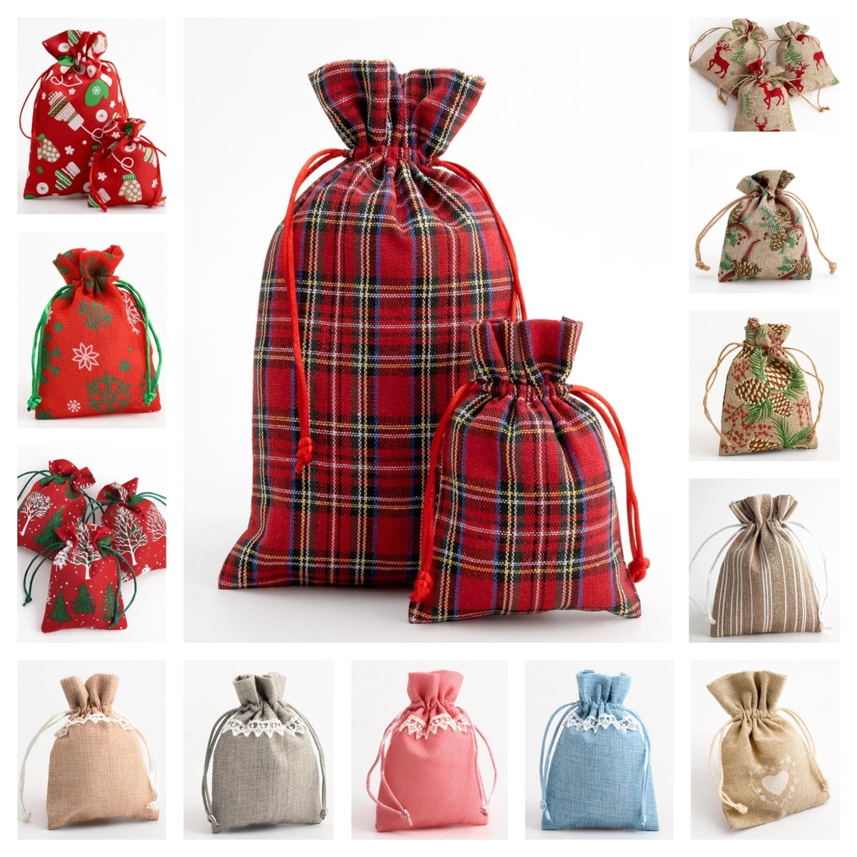 Drawstring Favour Bags. Wedding Christmas Hessian Linen Fabric Gift Bag  Pouch