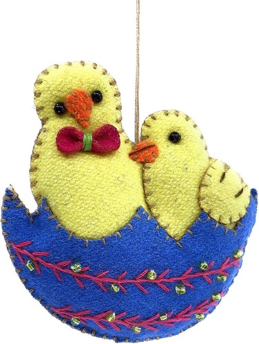 Pulcini in uovo covato decorazione pasquale da appendere, regalo pollo giallo uccellino fatto a mano - Foto 2 di 3
