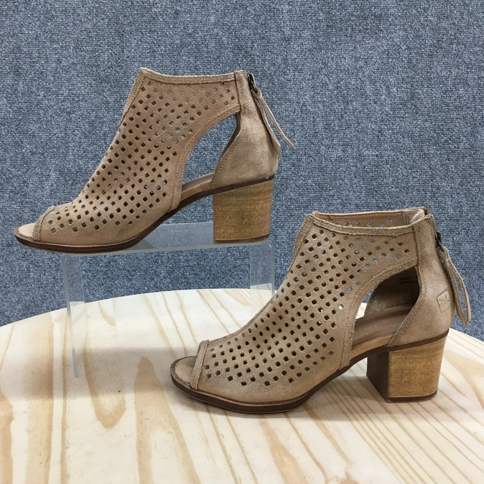 Botas de lavandería sucias para mujer 6 botines al tobillo marrón gamuza perforado peep cremallera tacones Foto 2 de 4