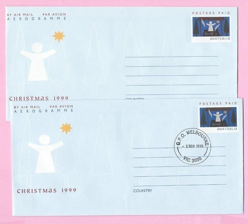 AUSTRALIA 1999 Pair of AEROGRAMME's FDC & Unused - CHRISTMAS