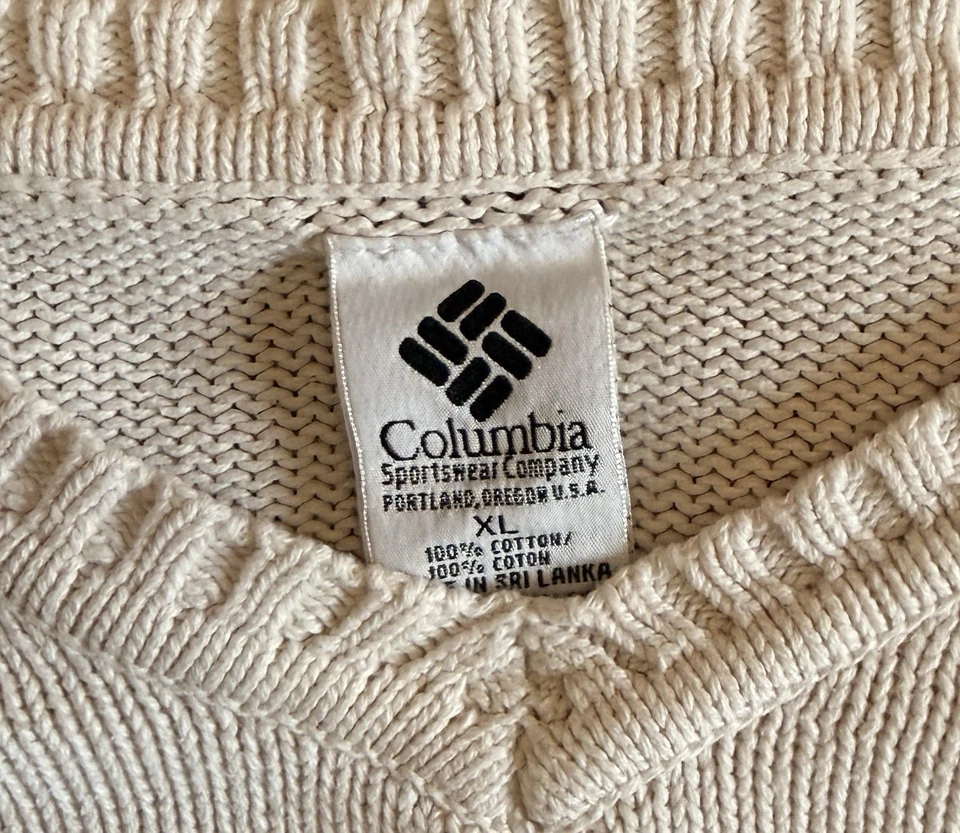 Suéter Columbia Crema Cuello en V Vintage Para Hombre Talla XL Foto 4 de 4