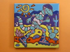Earthtones Ceramic Art Tile 6x6 Colorful Southwestern Roller Blading Lizard O66