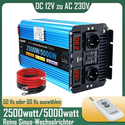 2500W 5000W Reiner Sinus Wechselrichter 12V-230V Spannung Wandler Remote Camping