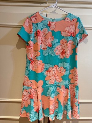 CeCe NWOT short sleeve floral peach and turqoise floral dress