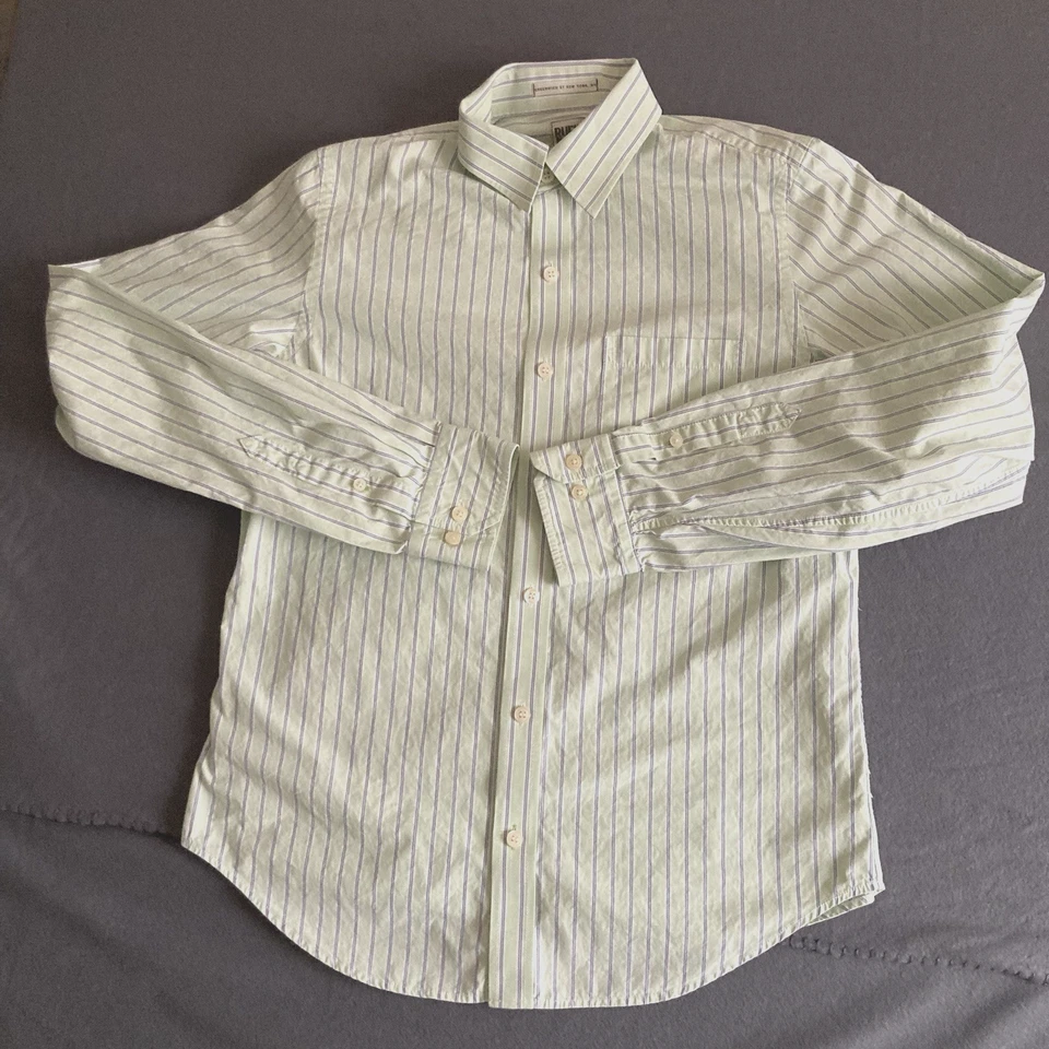 Camisa Ruehl Nº 925 Para Hombre Grande Verde Azul Rayas Manga Larga Algodón Abotonado Foto 2 de 4