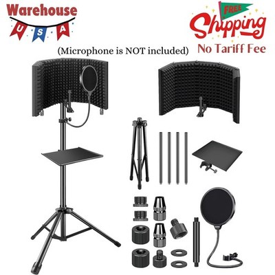 Studio Recording Microphone Isolation Shield with Pop Filter & Tripod Stand