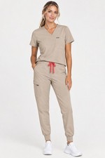 FIGS Scrub Set Womens Size m Joggers High Waisted Zamora Catarina Tan top pant