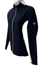 Cutter & Buck Blue White Red Full Zip Golf Tennis Windbreaker Jacket Woman Sz M