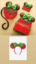 Minnie Mouse Chocolate Dipped Strawberry Scented Ears Backpack Headband Wallet
