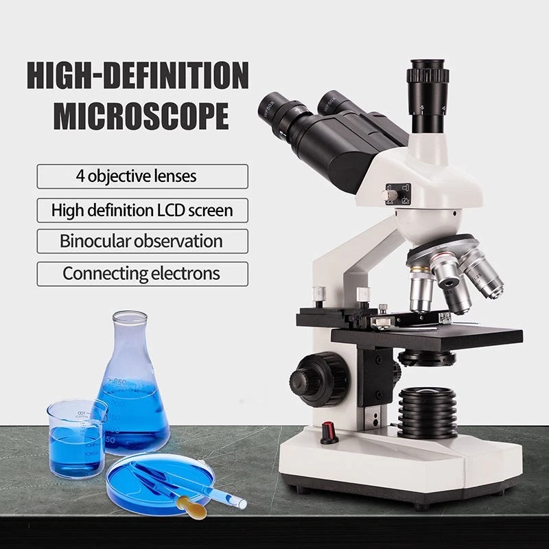 M83EZ11 40 X -5000 X 三筒望远镜 LED 实验室复合显微镜带双层Ele — 第 3/4 张图片