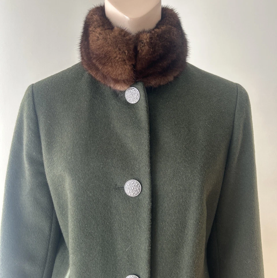 Jaqueta Brooks Brothers verde lã colarinho vison natural feminina tamanho 2 vintage - Imagem 2 de 4