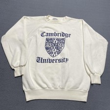VTG Cambridge University Sweatshirt Mens Medium White Fleece Graphic 80's