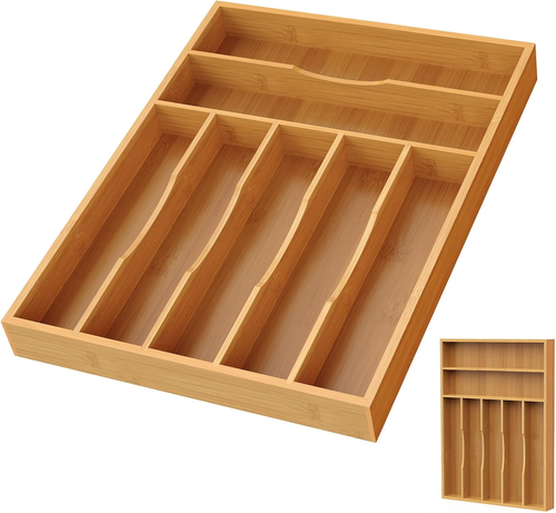 Bamboo Silverware Organizer Kitchen Drawer Cutlery Utensil Holder Tray Small - L - Picture 1 of 10