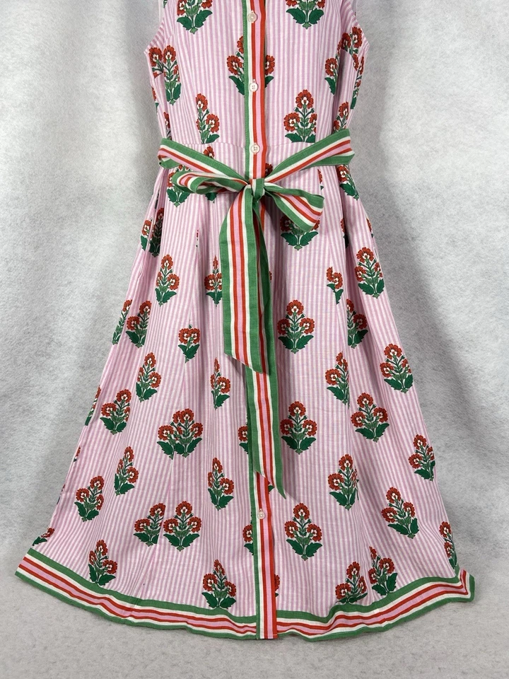 Boden Shirt Dress Women’s 8 Pink White Striped Sleeveless Floral Belted - Image 3 of 4