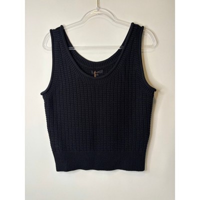 Quince Women 100% Organic Cotton Waffle Cropped Sweater Tank Black Large NEW