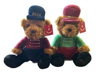 Aurora Nutcracker or Soldier Bears Set of 2 Dated 2024 Plush Brown 9" Tall NEW