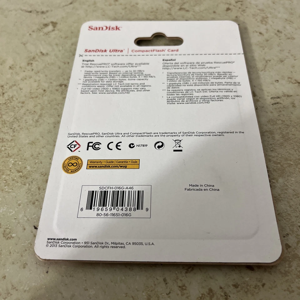 SanDisk 16 GB Class 4 Ultra CompactFlash Memory Card (SDCFH-016G-U46) - Image 3 of 3