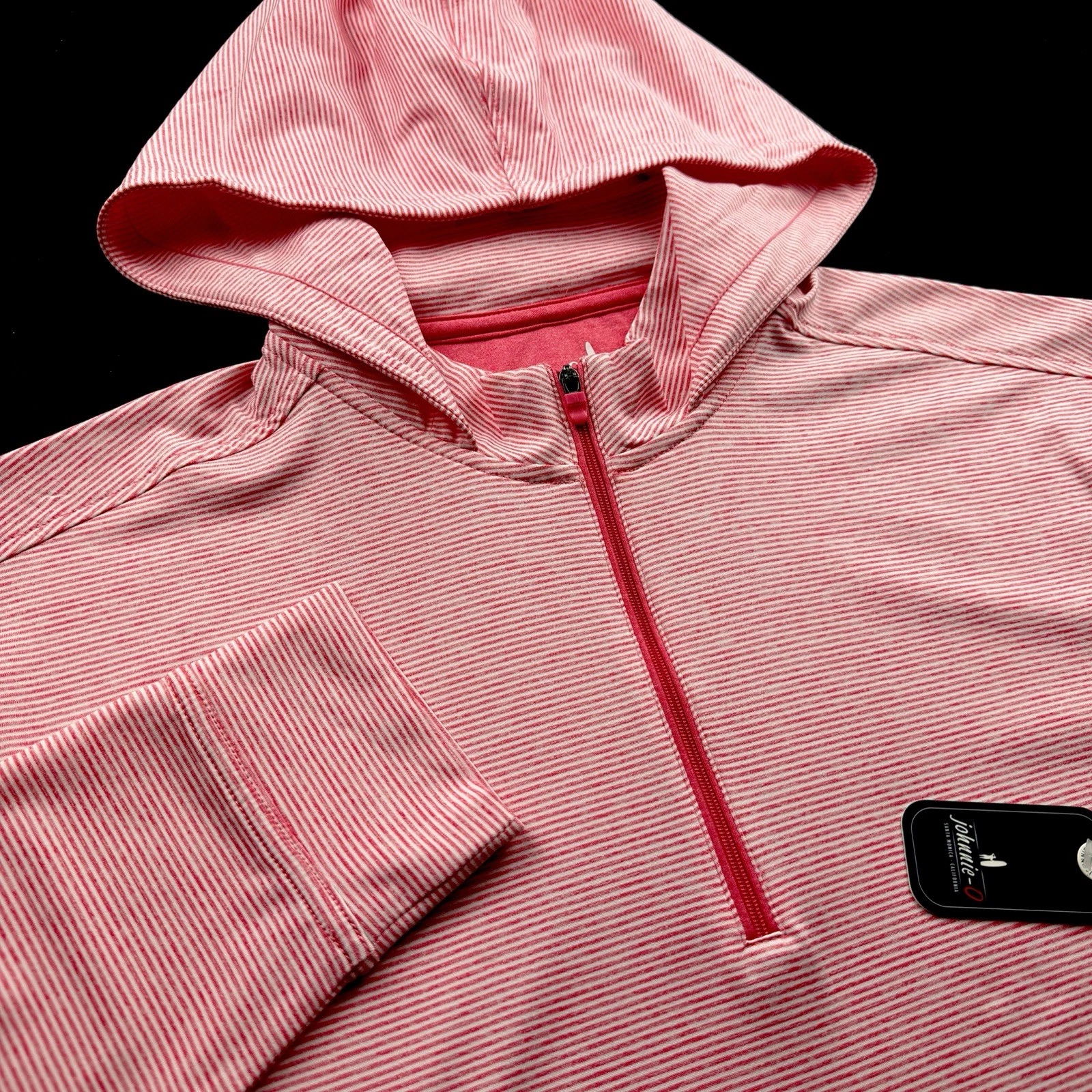 Johnnie-O Performance Golf Striped Pullover Half Zip Hoodie White Pink Medium