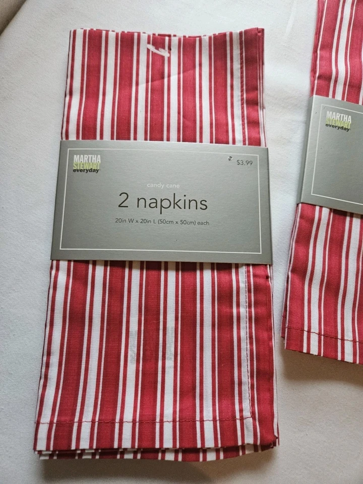 Juego diario de 6 servilletas a rayas con bastón de caramelo Martha Stewart, 20" x 20" nuevas 2007 Foto 2 de 4