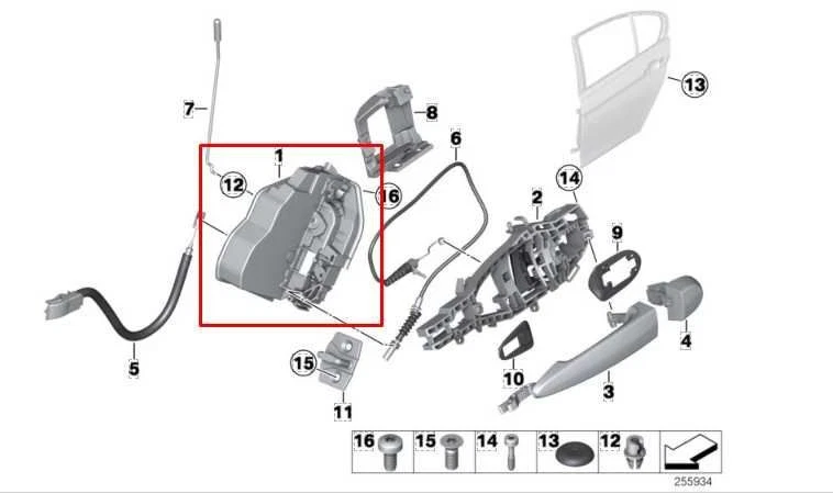 09-16 BMW 328I xDrive SULEV Actuador de cierre de puerta lateral derecho 51227229460 Foto 2 de 4