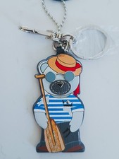 FURLA Bear Charm Keychain Keyring Blue White Red Tan Silver Animal Theme