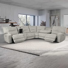 Caleb Electric Power Reclining Corner Sofa 5 Seater Armchair Aspen Lattee USB