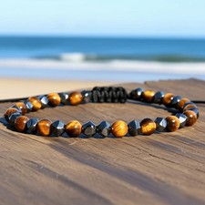 Triple Protection Bracelet Hematite Tiger's Eye Beads Healing Women Men Bracelet